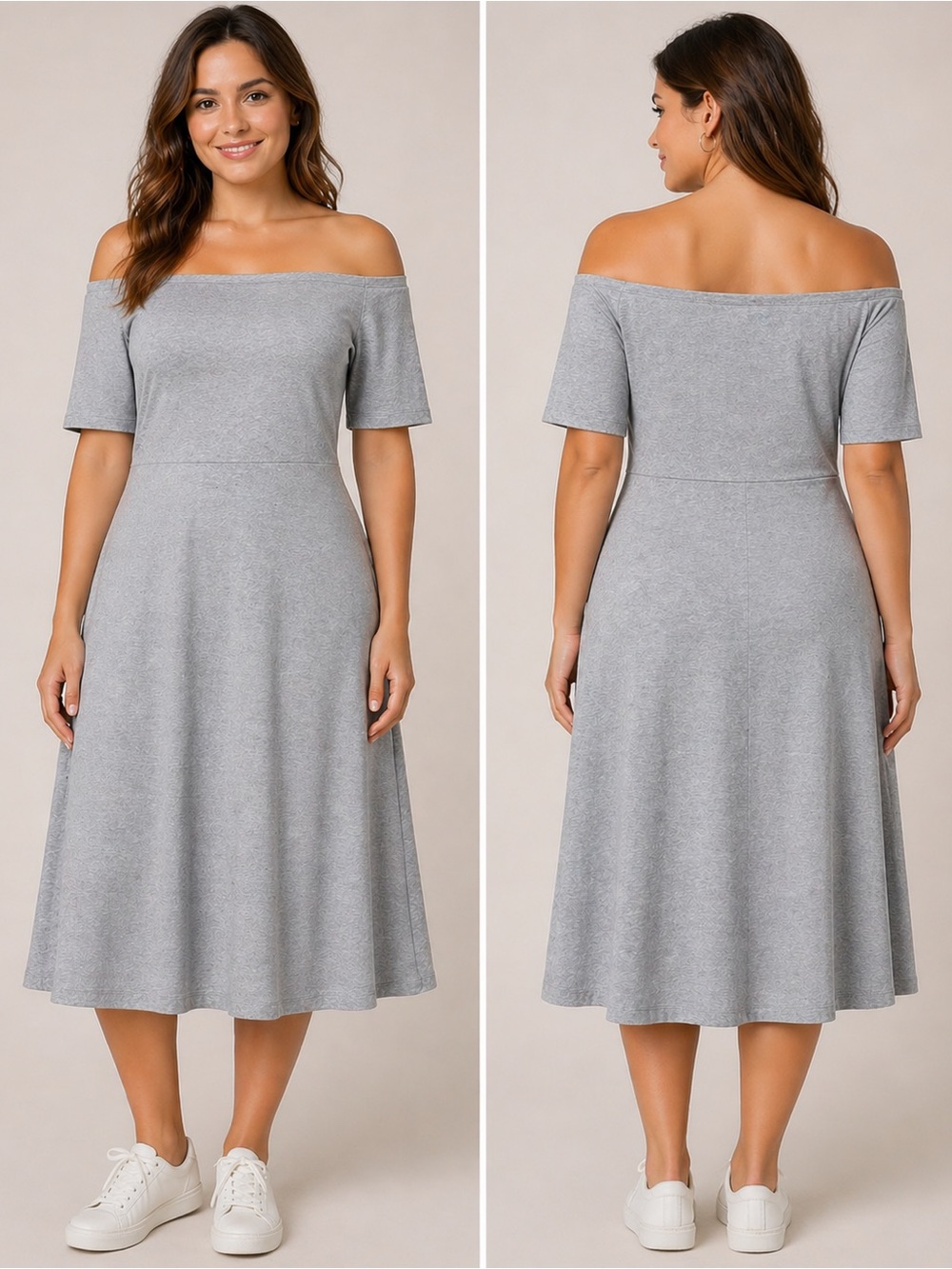 Old Navy Off-Shoulder Light Gray Midi Dress